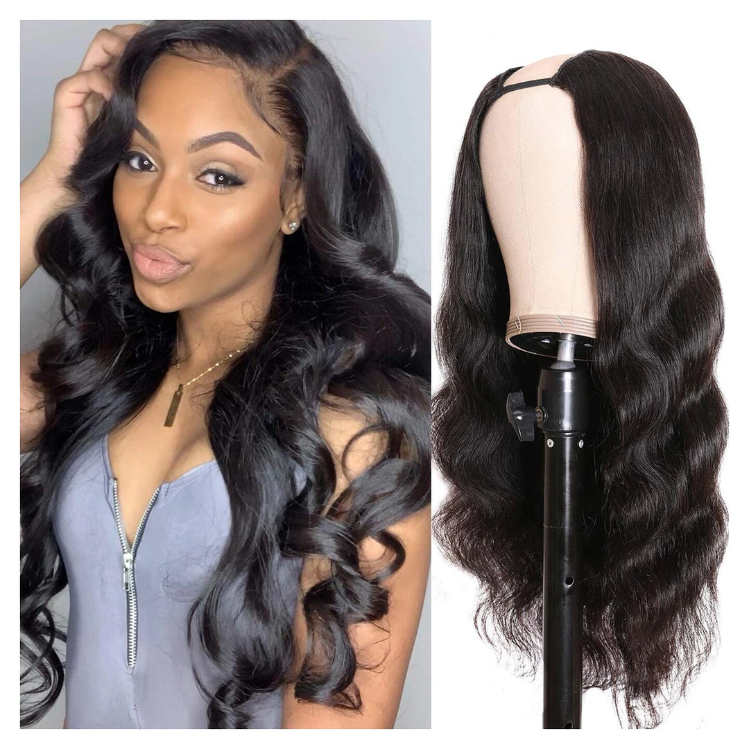 Bling Hair Special Perks U Part human hair wig with Body Wave texture in natural colour