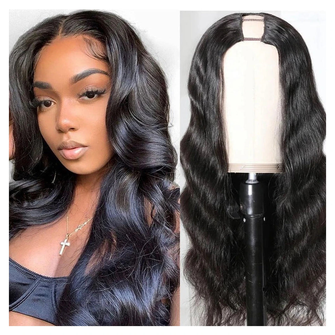 Bling Hair Special Perks U Part human hair wig with Body Wave texture in natural colour