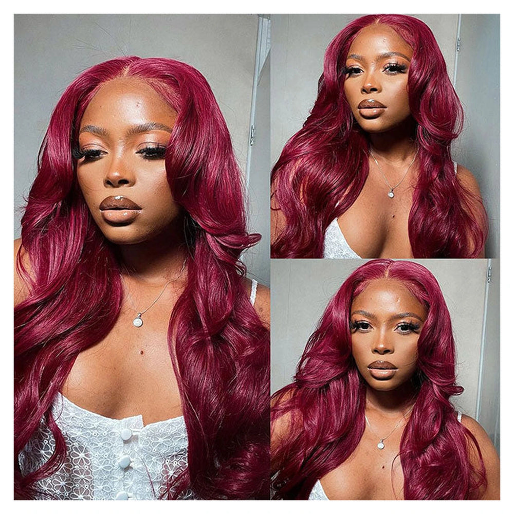 Bling Hair Special Perks straight human hair wig in 99J burgundy with a 13×4 lace part