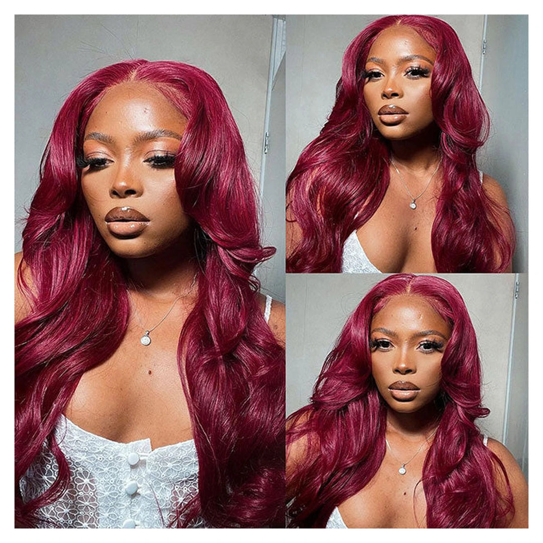 Bling Hair Special Perks straight human hair wig in 99J burgundy with a 13×4 lace part
