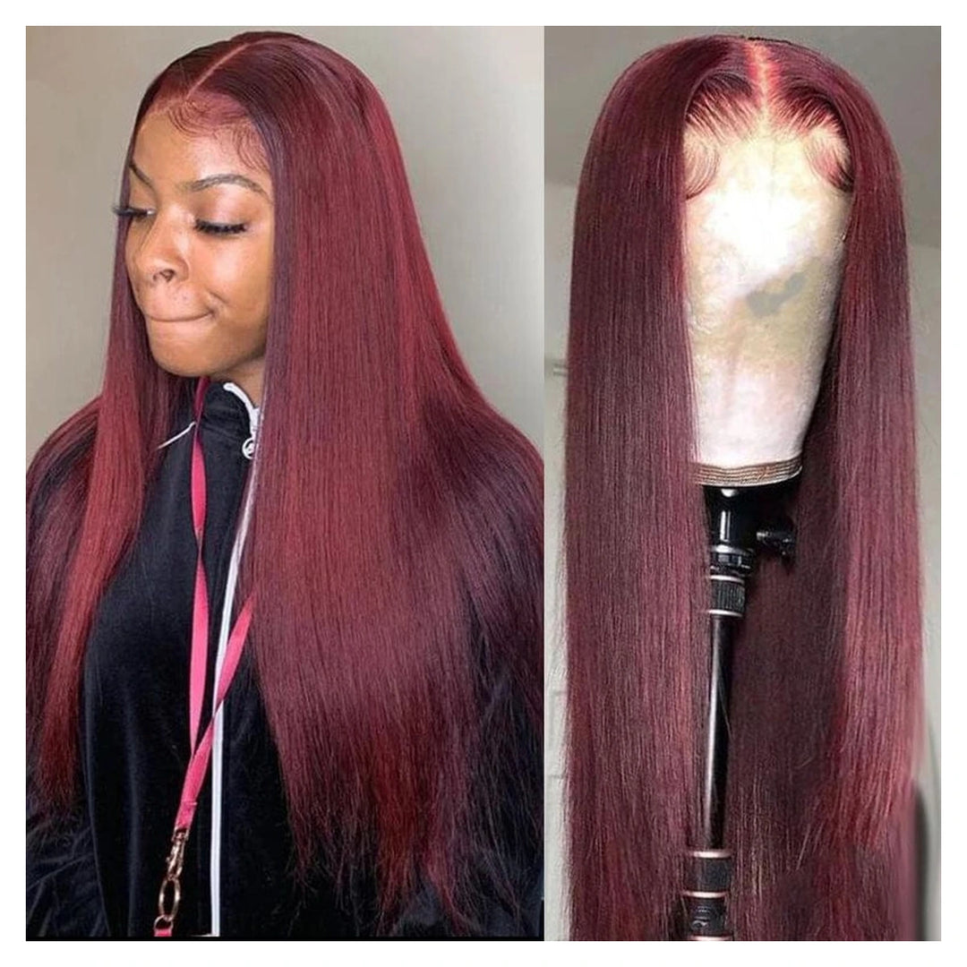 Bling Hair Special Perks straight human hair wig in 99J burgundy with a 13×4 lace part