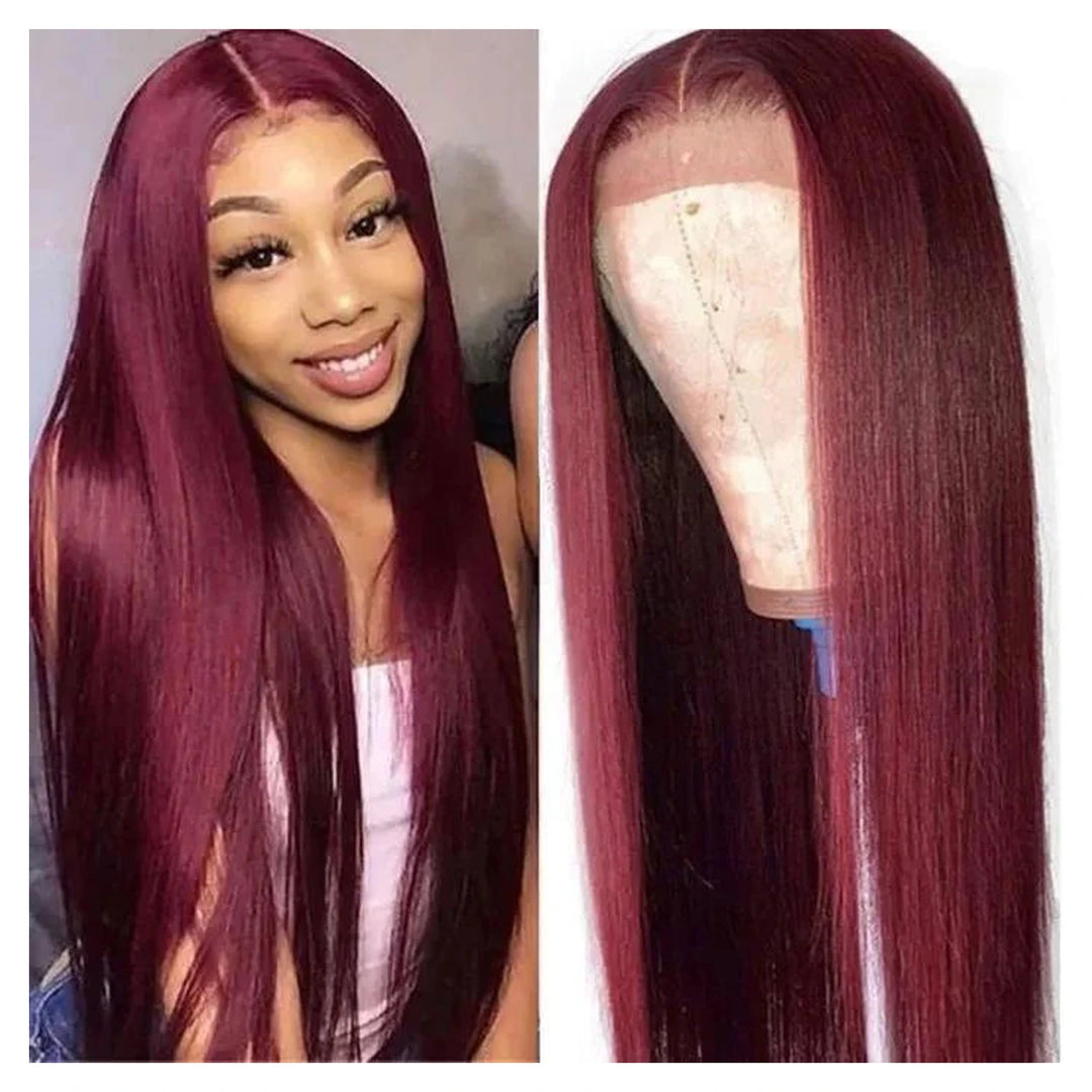 Bling Hair Special Perks straight human hair wig in 99J burgundy with a 13×4 lace part