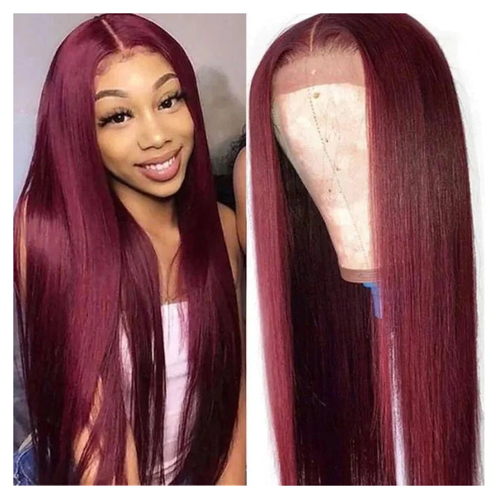 Bling Hair Special Perks straight human hair wig in 99J burgundy with a 13×4 lace part