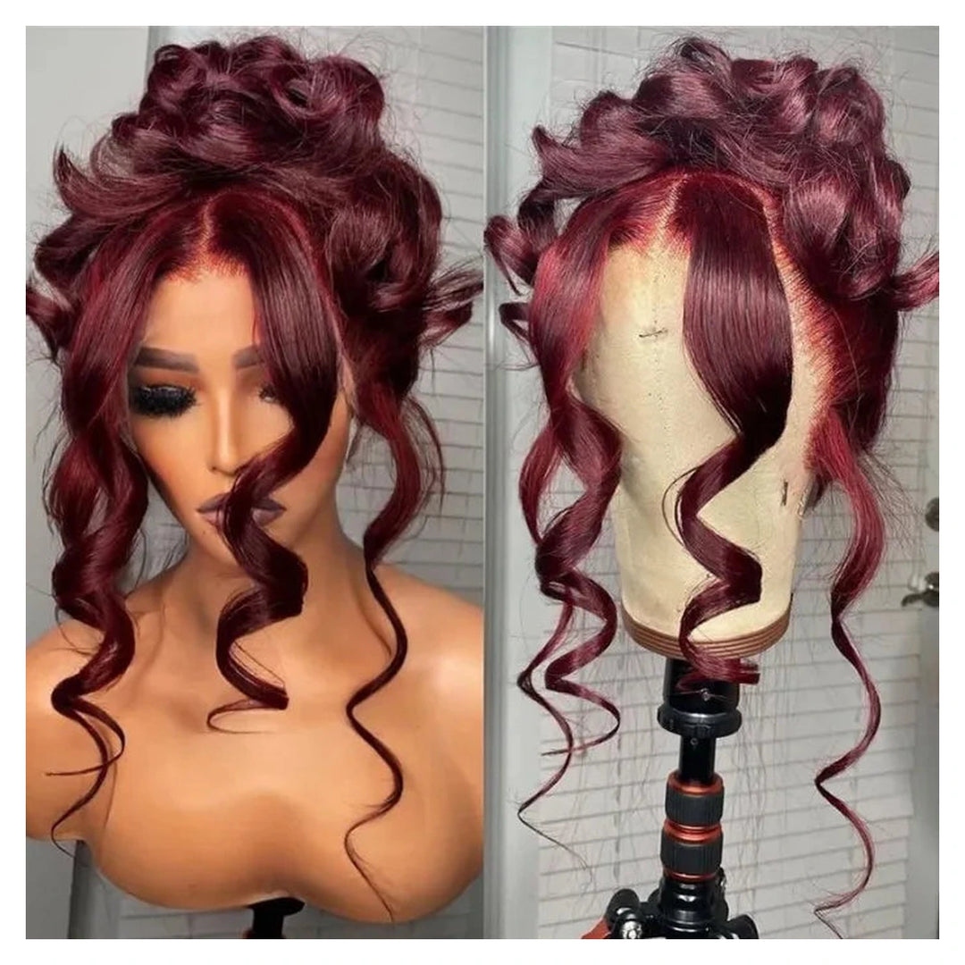Bling Hair Special Perks straight human hair wig in 99J burgundy with a 13×4 lace part