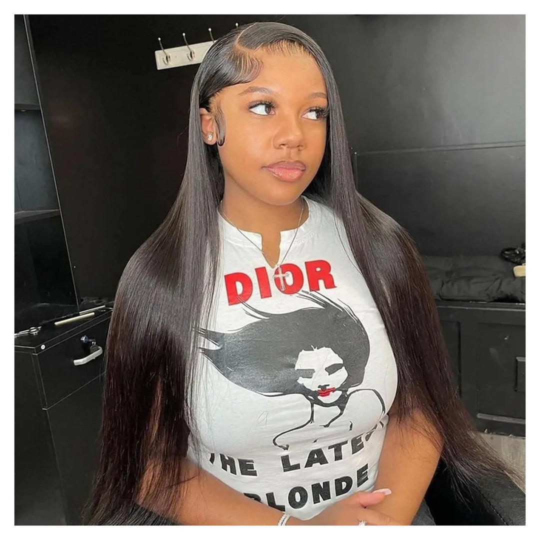 Natural-color virgin human hair wig offered in Straight or Body Wave with a 13-by-6-inch transparent lace front