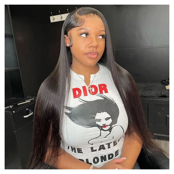 Natural-color virgin human hair wig offered in Straight or Body Wave with a 13-by-6-inch transparent lace front