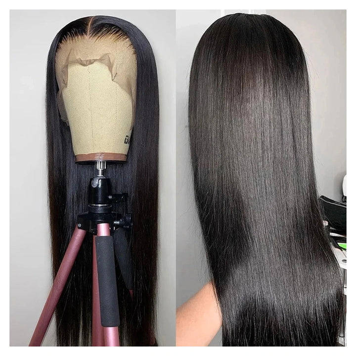 Natural-color virgin human hair wig offered in Straight or Body Wave with a 13-by-6-inch transparent lace front