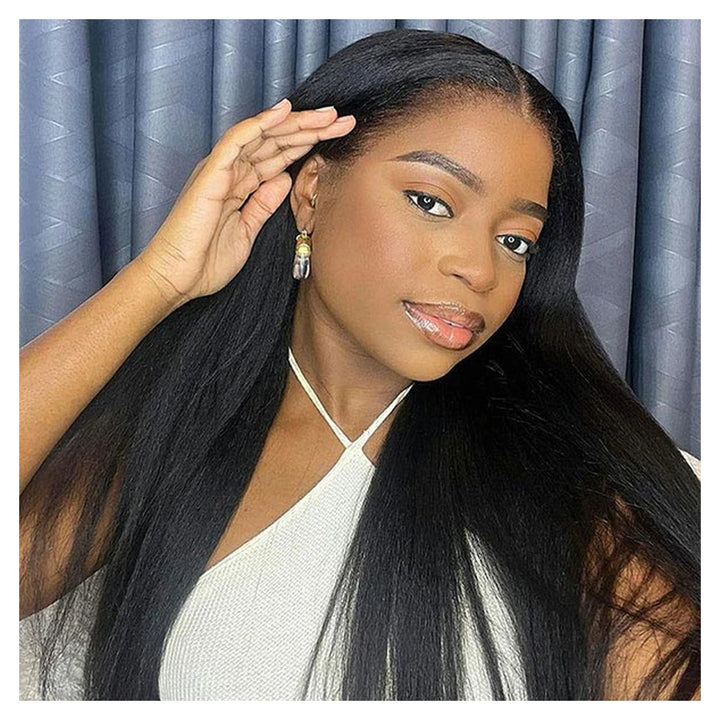 Bling Hair Kinky Straight human hair wig with a 4C hairline and transparent lace