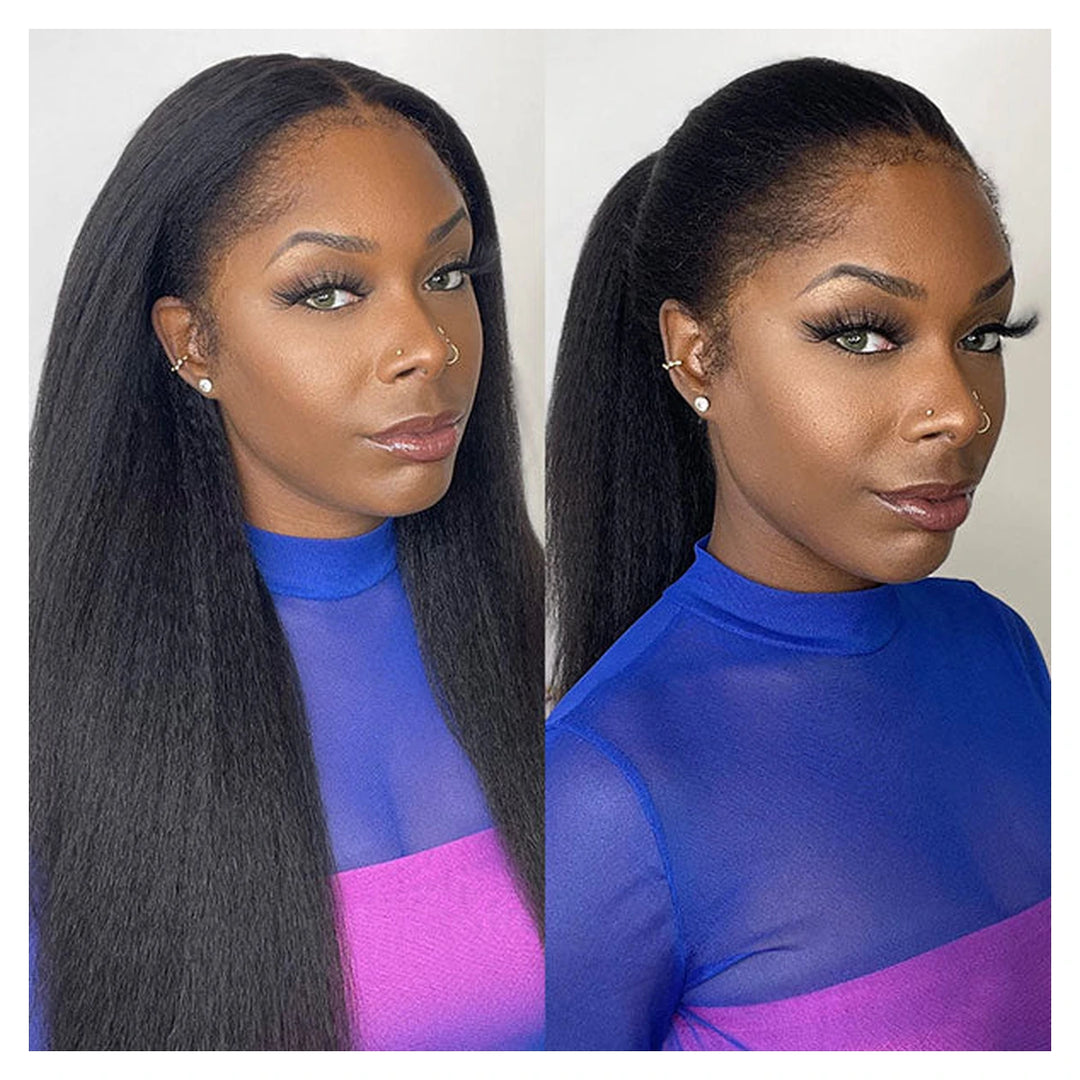 Bling Hair Kinky Straight human hair wig with a 4C hairline and transparent lace