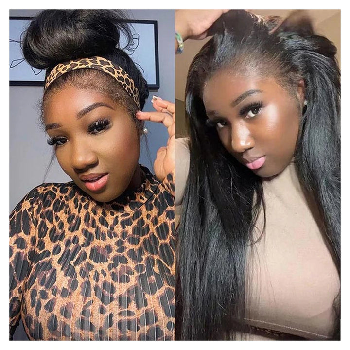Bling Hair Kinky Straight human hair wig with a 4C hairline and transparent lace