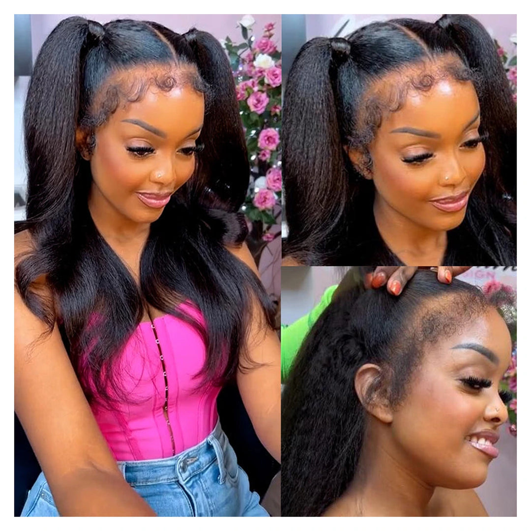 Bling Hair Kinky Straight human hair wig with a 4C hairline and transparent lace
