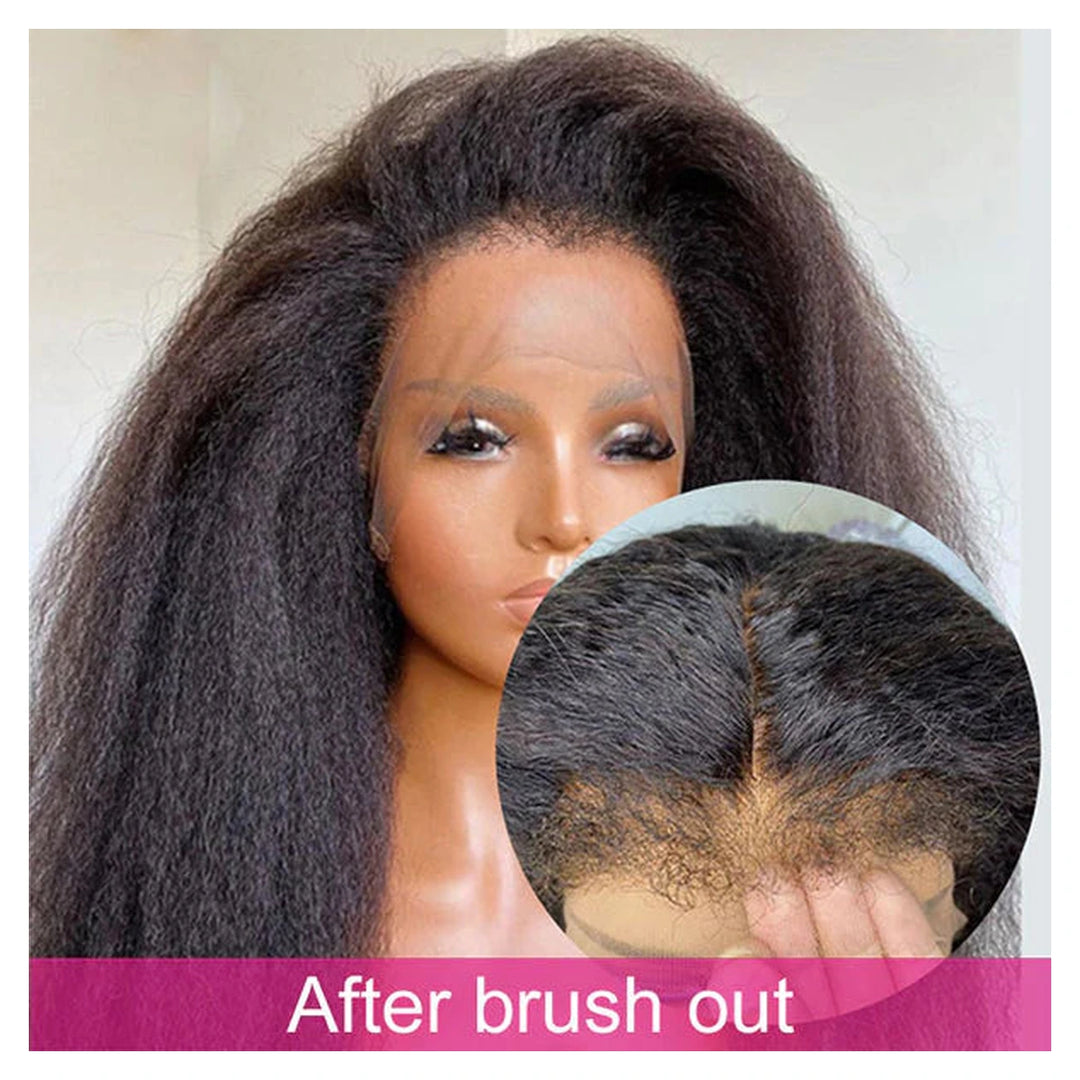 Bling Hair Kinky Straight human hair wig with a 4C hairline and transparent lace