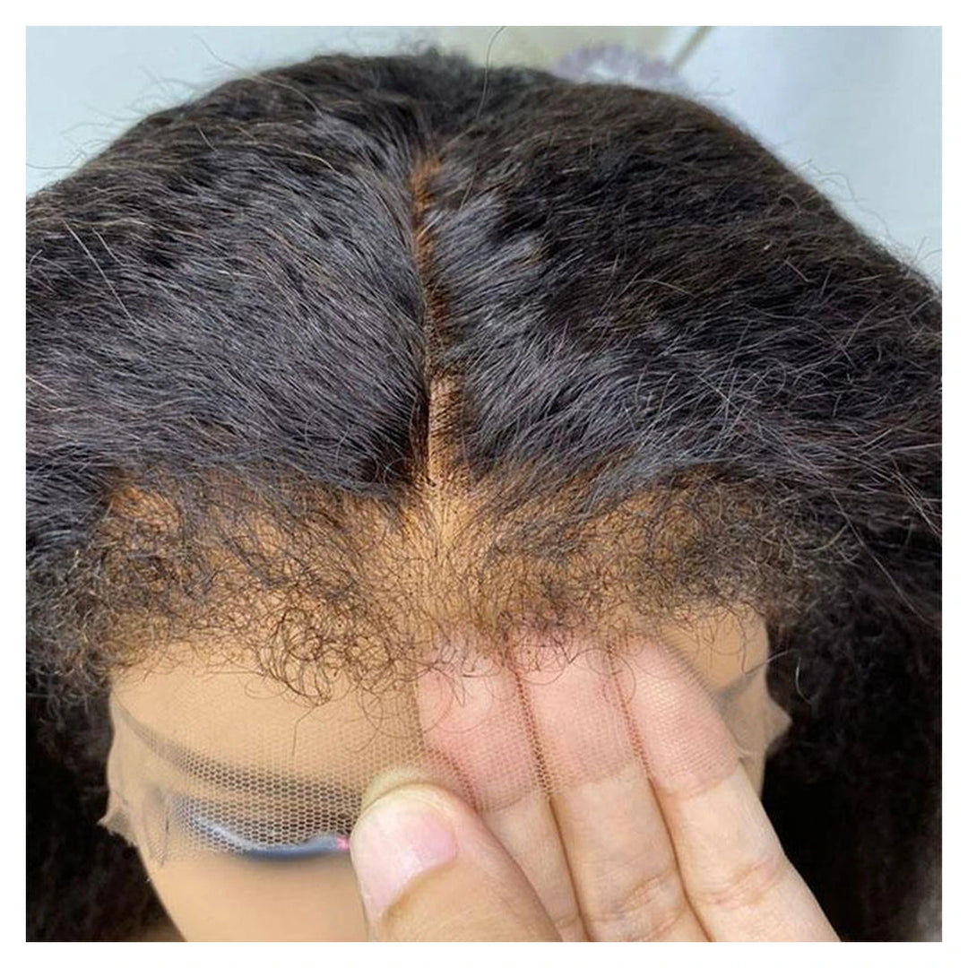 Bling Hair Kinky Straight human hair wig with a 4C hairline and transparent lace