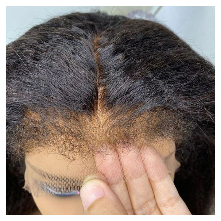 Bling Hair Kinky Straight human hair wig with a 4C hairline and transparent lace