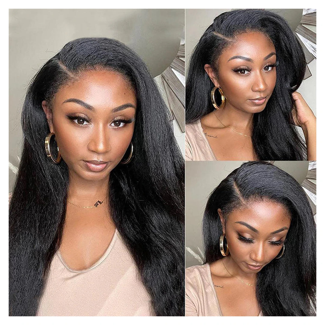 Bling Hair Kinky Straight human hair wig with a 4C hairline and transparent lace
