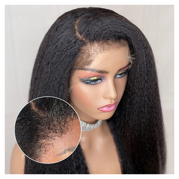 Bling Hair Kinky Straight human hair wig with a 4C hairline and transparent lace