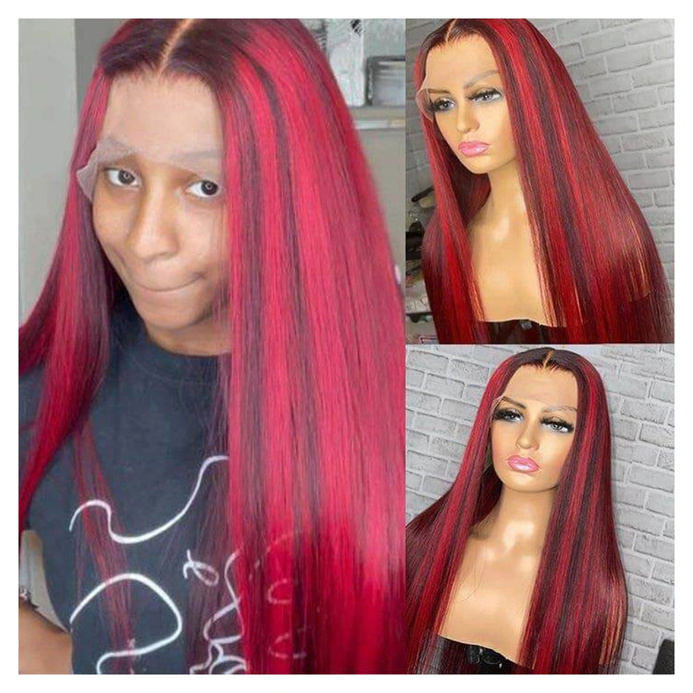 Black & Red Highlights human hair wig — Black & Red Highlights