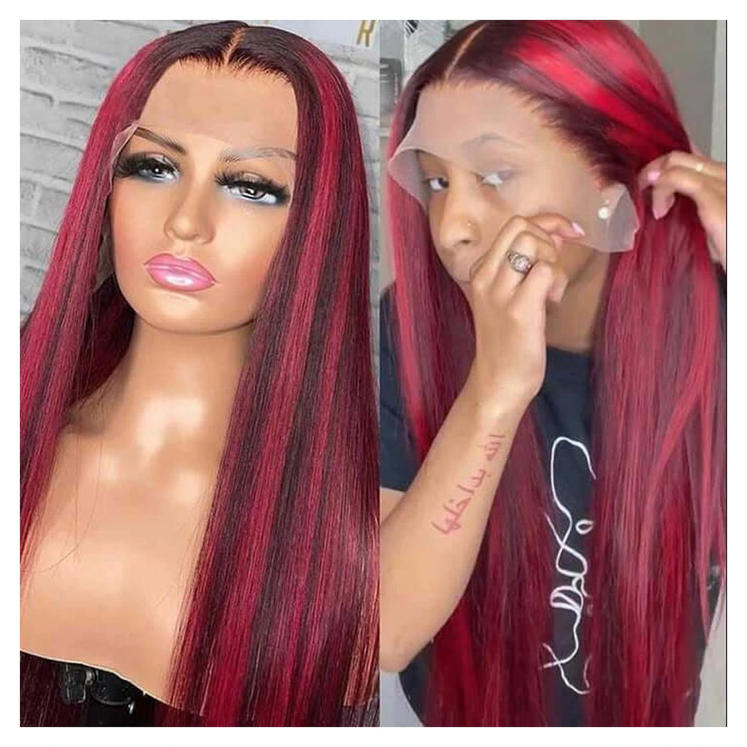 Black & Red Highlights human hair wig — Black & Red Highlights