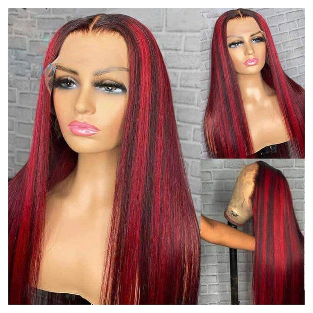 Black & Red Highlights human hair wig — Black & Red Highlights