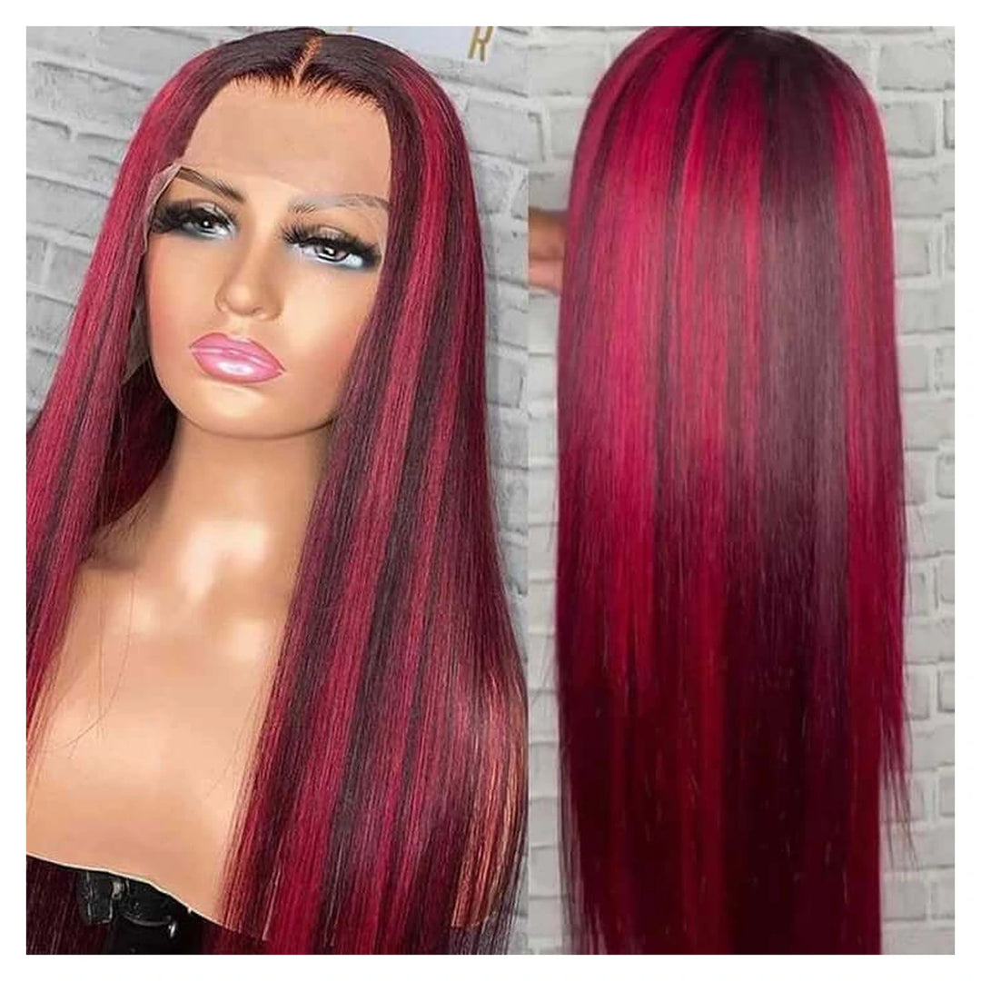 Black & Red Highlights human hair wig — Black & Red Highlights