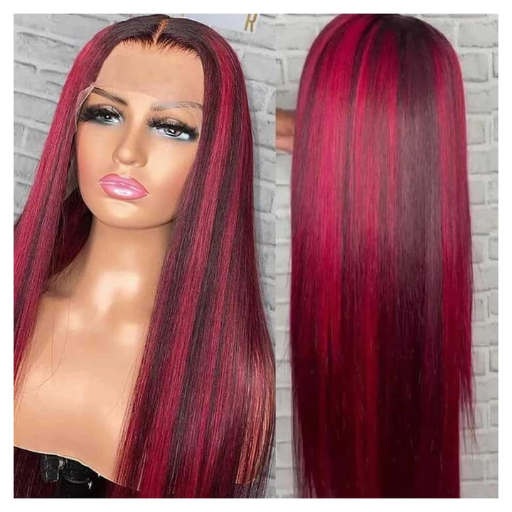 Black & Red Highlights human hair wig — Black & Red Highlights