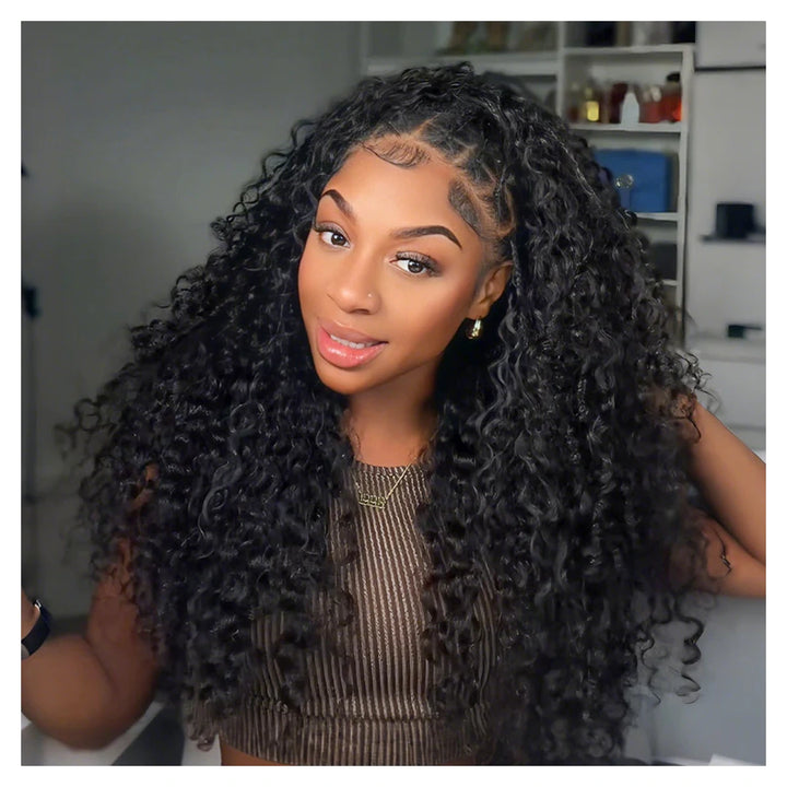 Burmese Curly / Kinky Curly / Deep Wave / Water Wave human hair crochet extensions — Natural Black