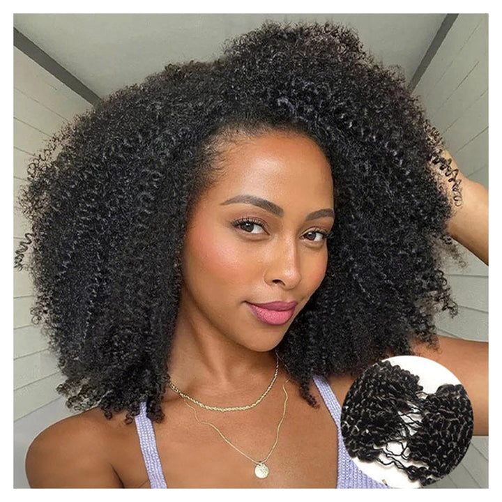 Afro Curly human hair crochet extensions — Natural Black