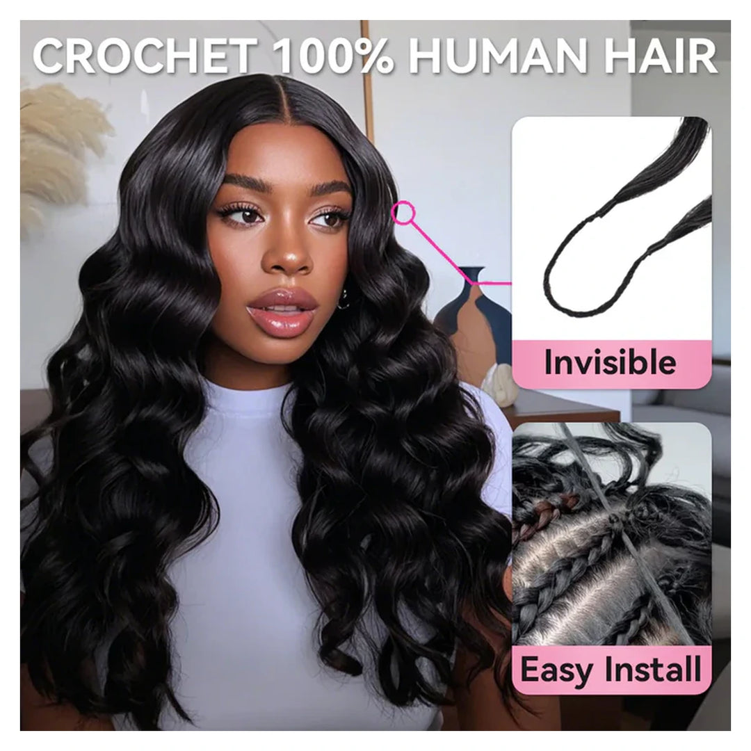 Loose Wave human hair crochet extensions — Natural Black