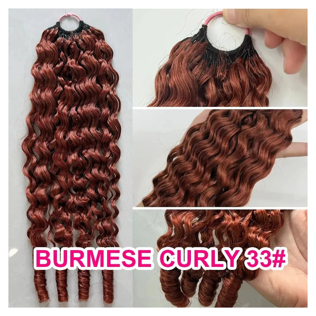 Burmese Curly human hair crochet extensions — #33 Reddish Brown