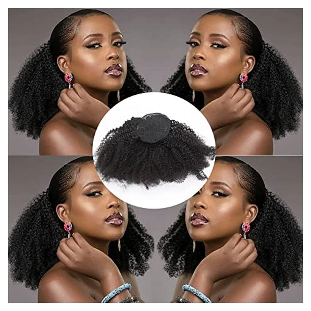 Afro Kinky Curly human hair ponytail extension — Natural Color / 1B27 / 1B30 / 1B99J