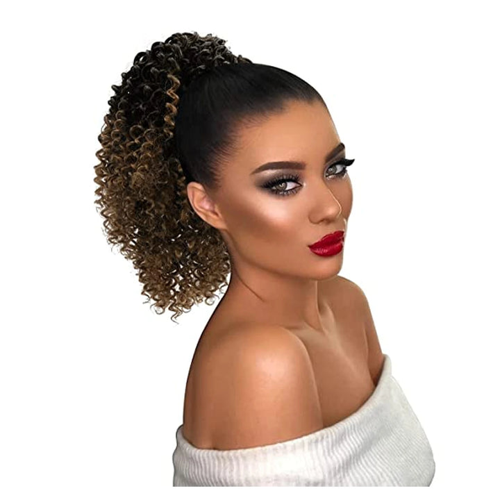 Afro Kinky Curly human hair ponytail extension — Natural Color / 1B27 / 1B30 / 1B99J