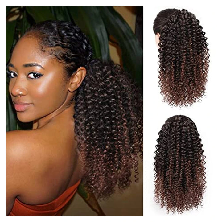 Afro Kinky Curly human hair ponytail extension — Natural Color / 1B27 / 1B30 / 1B99J