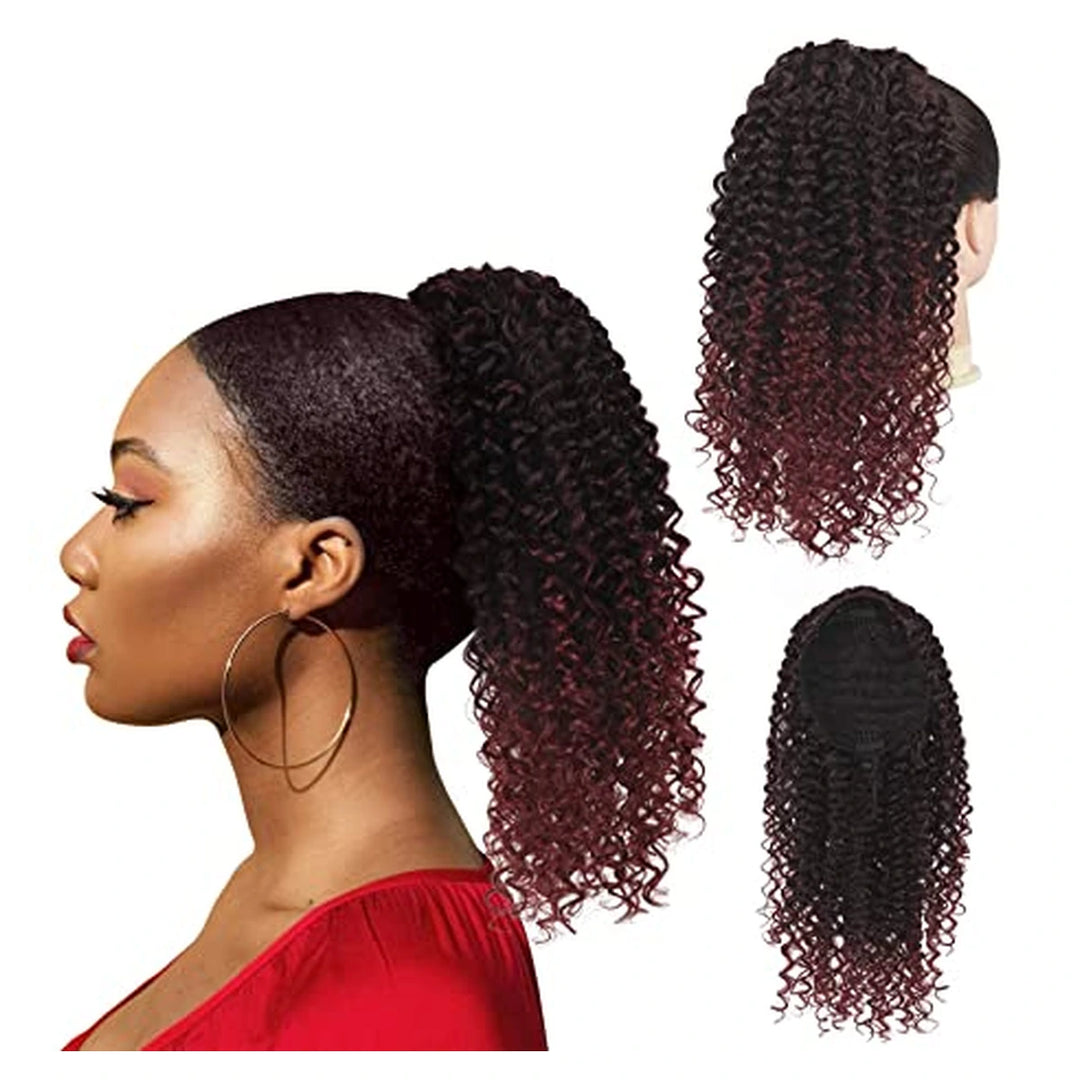 Afro Kinky Curly human hair ponytail extension — Natural Color / 1B27 / 1B30 / 1B99J