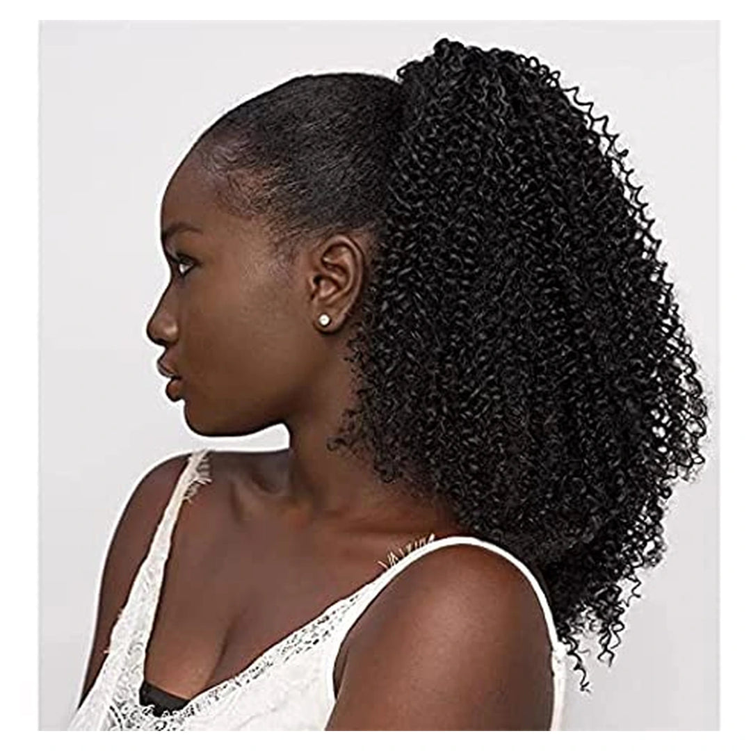 Afro Kinky Curly human hair ponytail extension — Natural Color / 1B27 / 1B30 / 1B99J