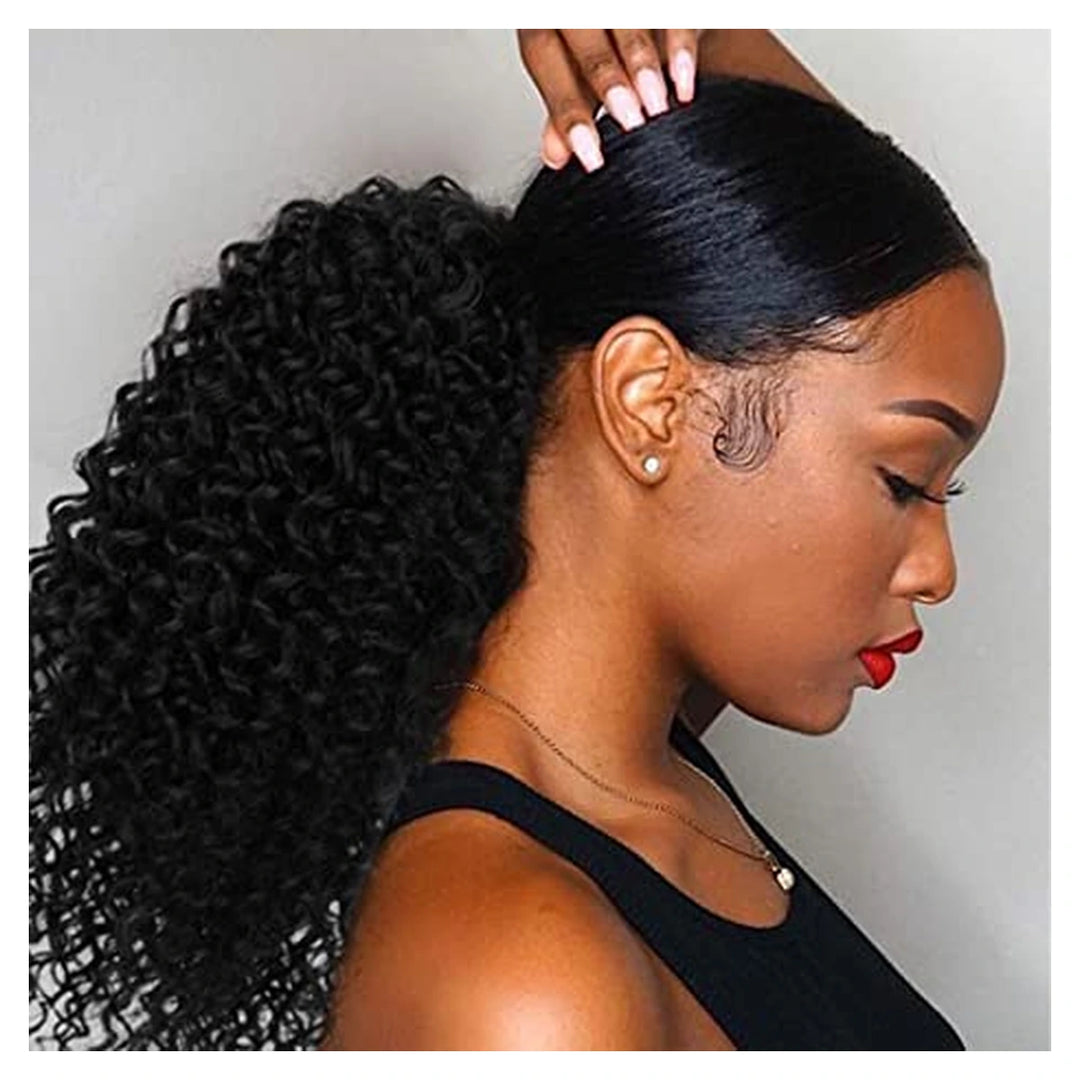 Afro Kinky Curly human hair ponytail extension — Natural Color / 1B27 / 1B30 / 1B99J