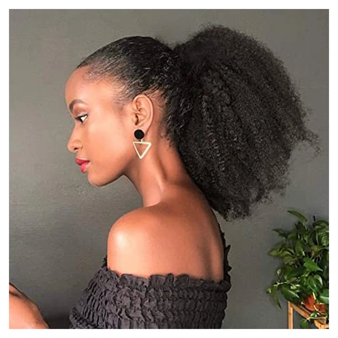 Afro Kinky Curly human hair ponytail extension — Natural Color / 1B27 / 1B30 / 1B99J
