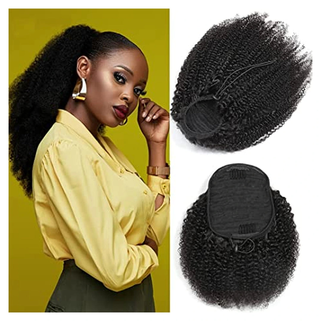 Afro Kinky Curly human hair ponytail extension — Natural Color / 1B27 / 1B30 / 1B99J