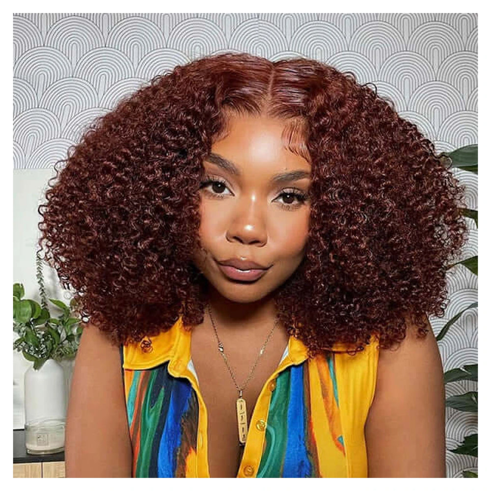 Kinky Curly human hair wig — Auburn Brown