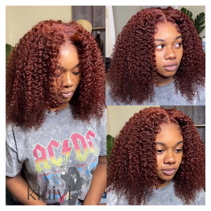 Kinky Curly human hair wig — Auburn Brown