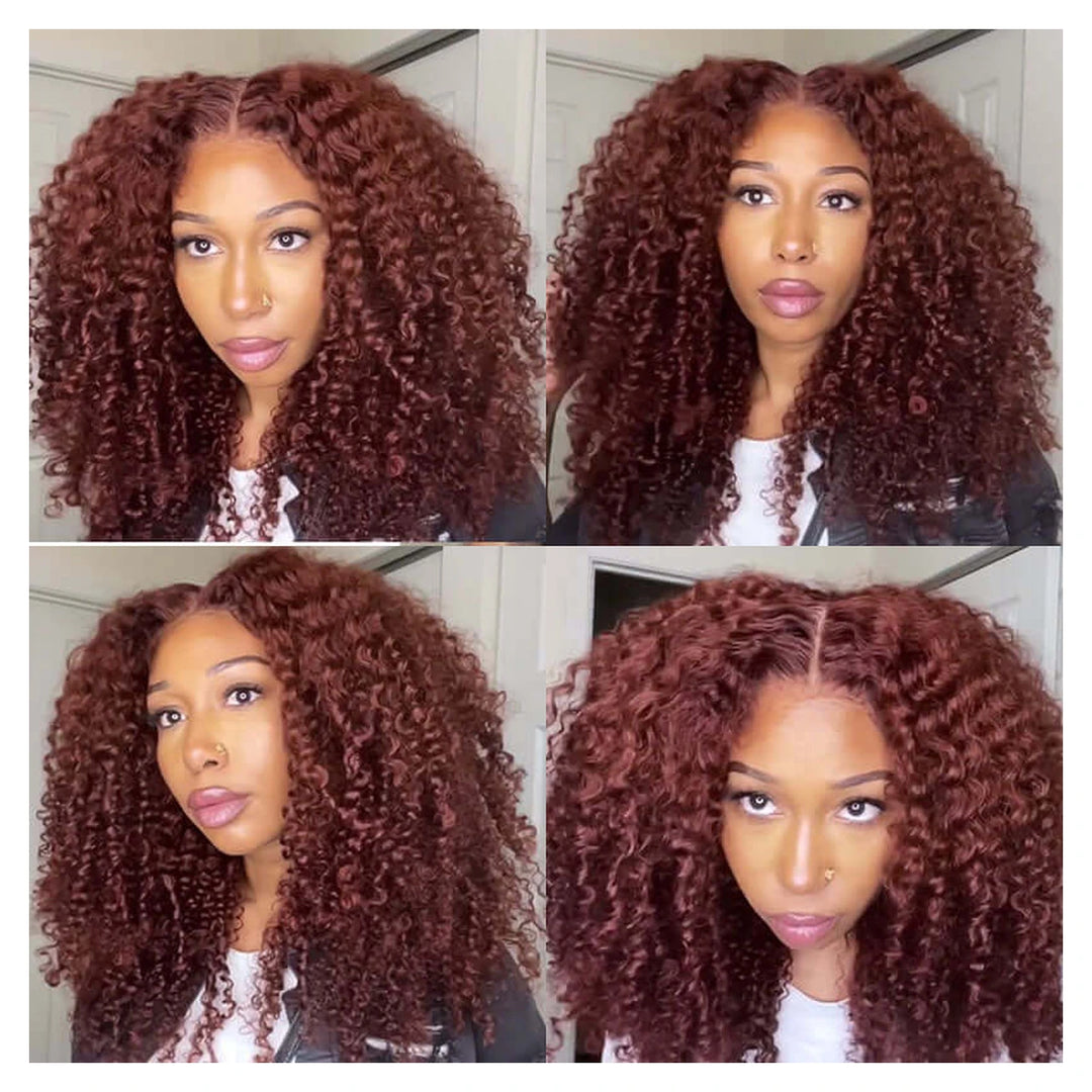 Kinky Curly human hair wig — Auburn Brown