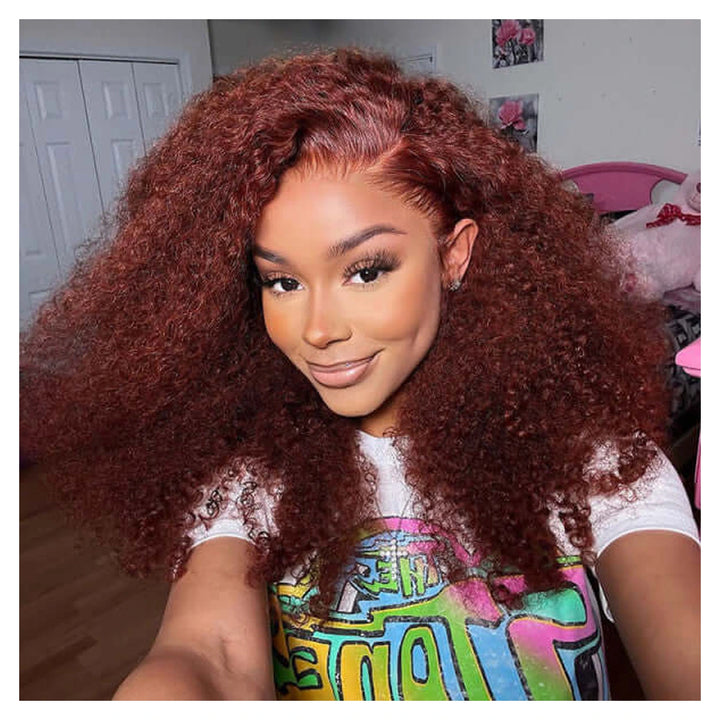 Kinky Curly human hair wig — Auburn Brown
