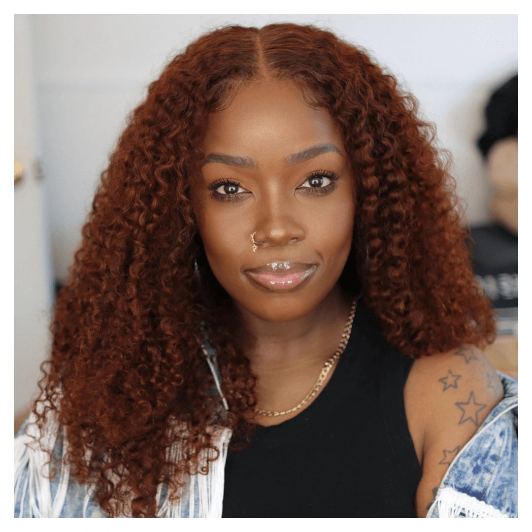 Kinky Curly human hair wig — Auburn Brown