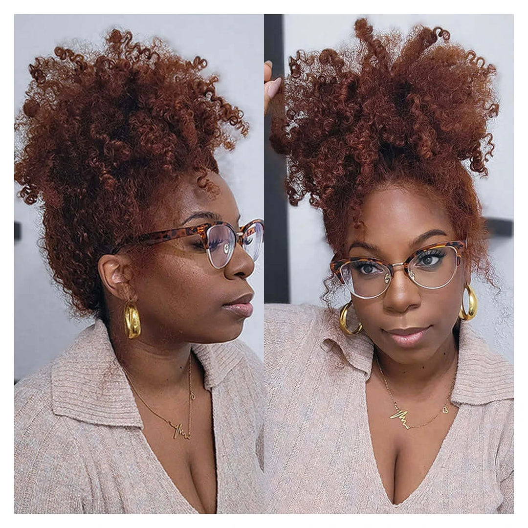 Kinky Curly human hair wig — Auburn Brown