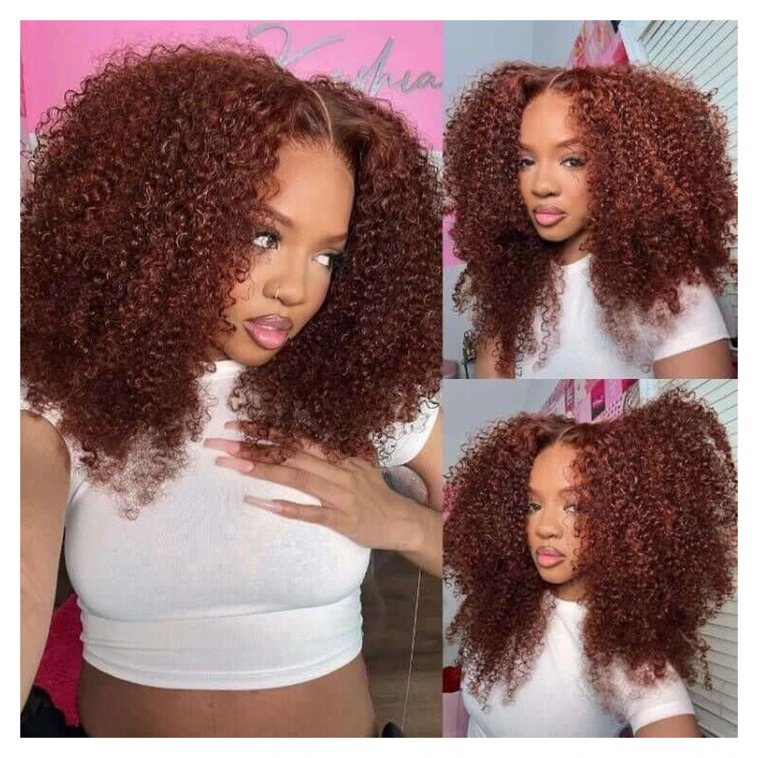 Kinky Curly human hair wig — Auburn Brown