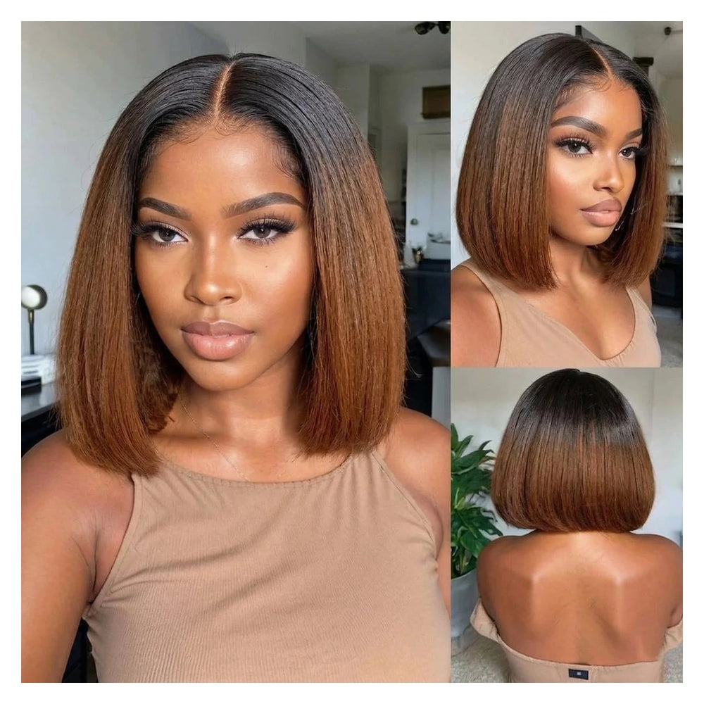 Ombre brown straight bob shown from several angles