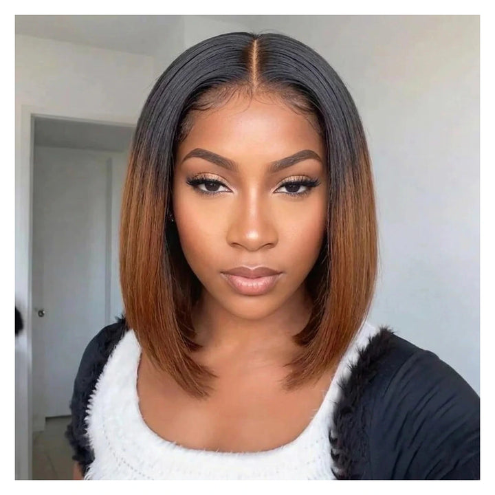Ombre brown straight bob shown from the front