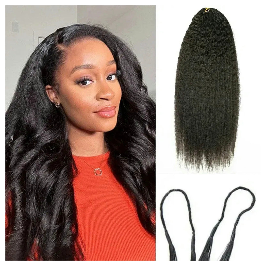 Kinky Straight crochet human hair, Natural Black — styled example