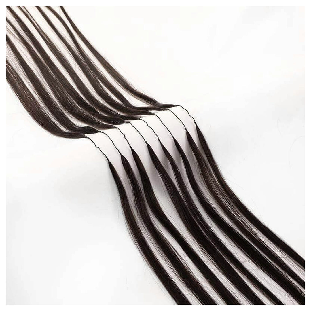 Straight crochet human hair, Natural Black — loop detail