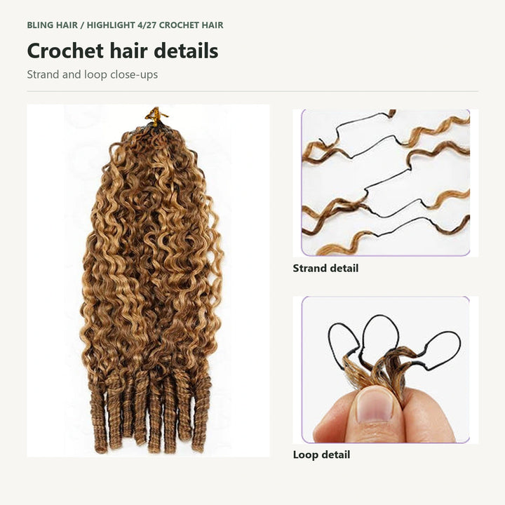 Highlight 4/27 crochet hair bundle with separate strand and loop close-ups