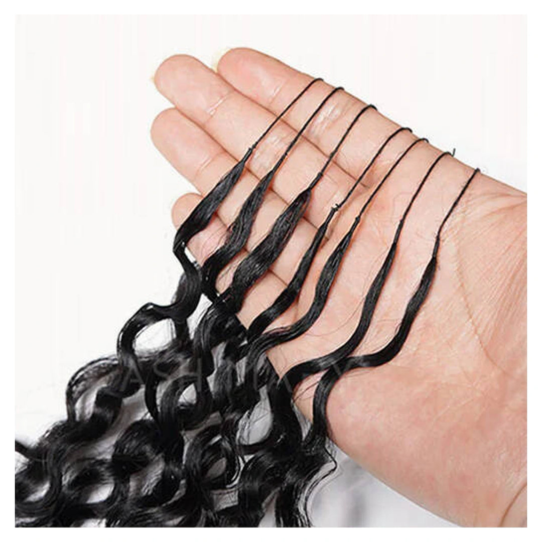 New Kinky Curly crochet human hair in natural black — loop and strand close-up